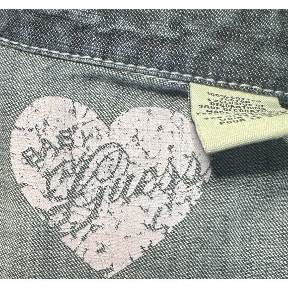 Y2K Baby Guess Denim Dress Girls Sz 24M Tiered Ruffle Puff Sleeve Belt Western - Picture 6 of 8